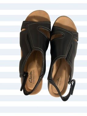 Clarks Collection black leather Merliah sandals Size 8 1/2M